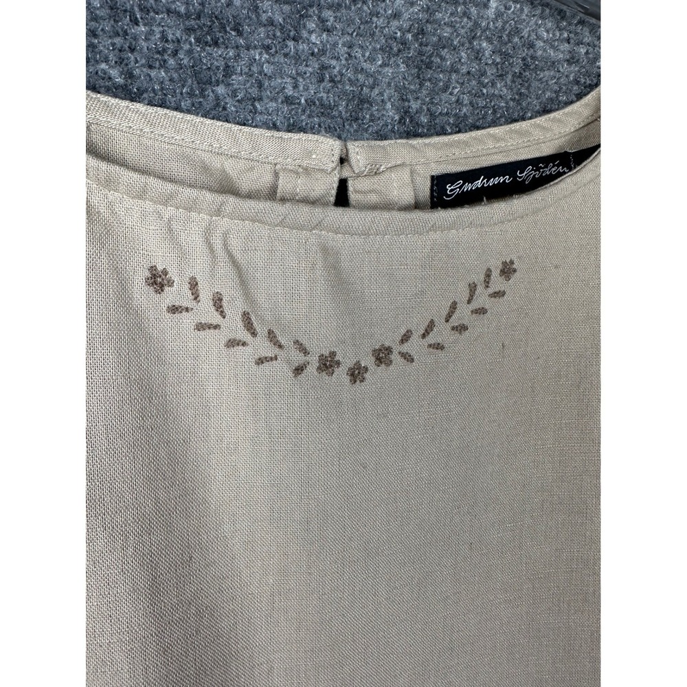 Gudrun Sjoden‎ Linen Organic Cotton Dress Beige Embroidered Midi Size M Cottage - Picture 7 of 14